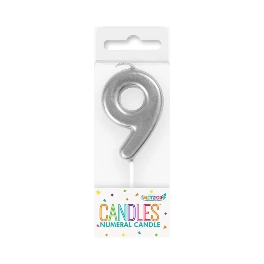 Mini Silver No. 9 Numeral Pick Candles