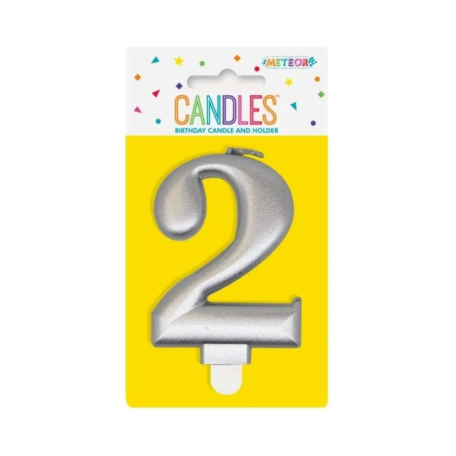 Metallic Silver No. 2 Numeral Candle