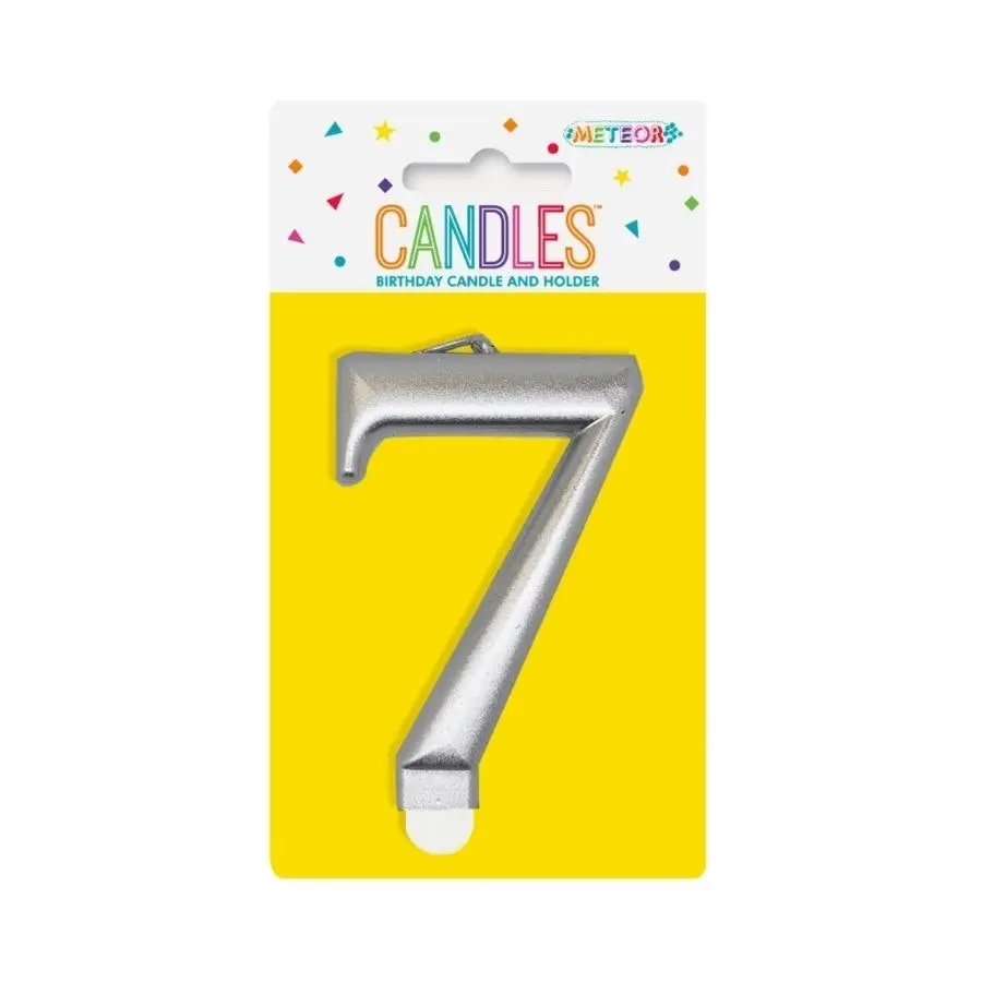 Metallic Silver No. 7 Numeral Candle