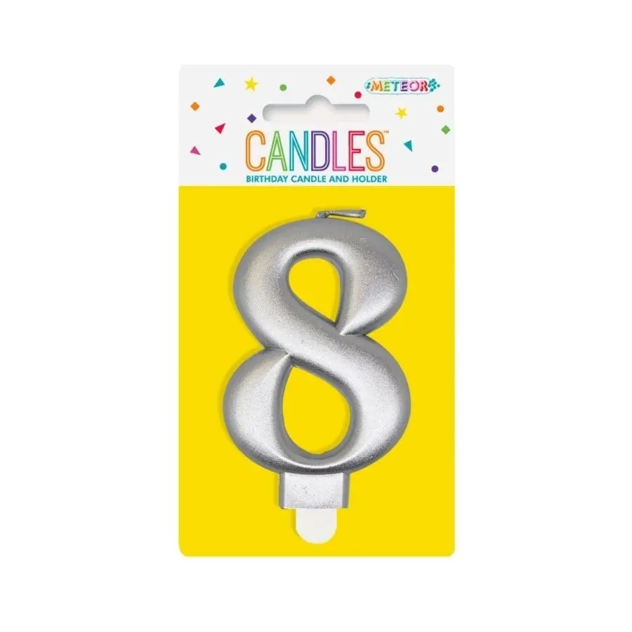 Metallic Silver No. 8 Numeral Candle