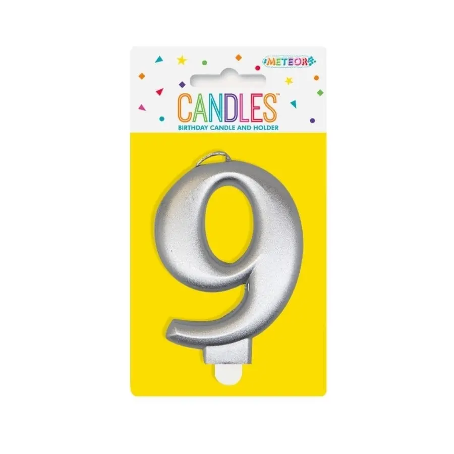 Metallic Silver No. 9 Numeral Candle