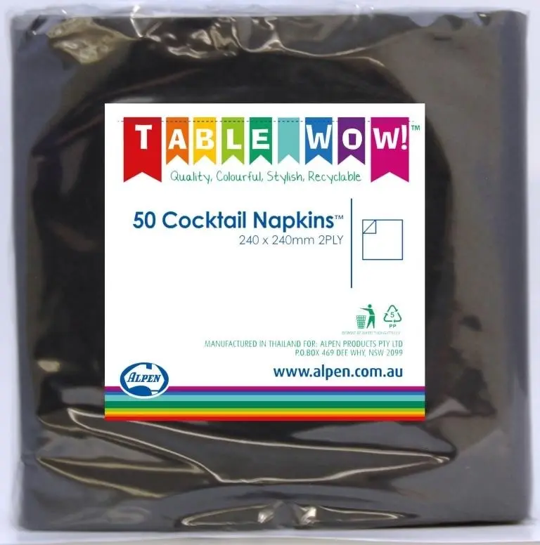 Black Cocktail Napkins 2ply 50pk