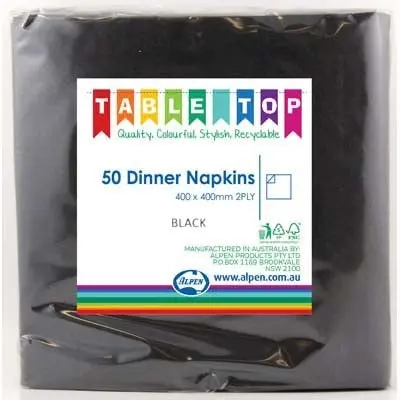 Black Dinner Napkins 2ply 40x40cm 50pk