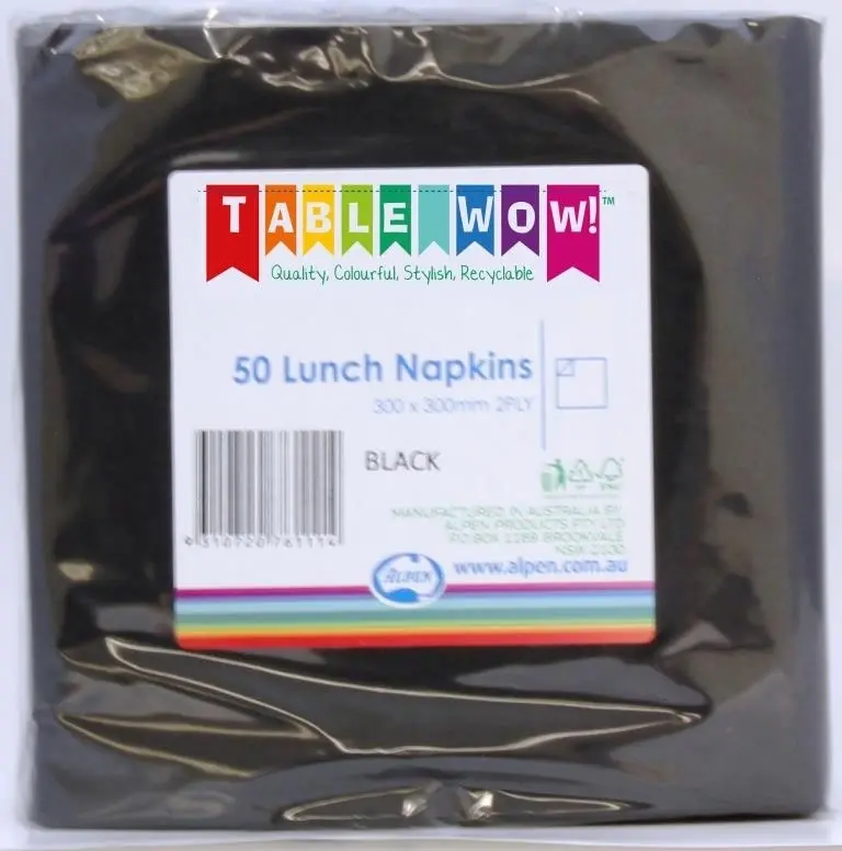 Black Lunch Napkins 2ply 30x30cm 50pk