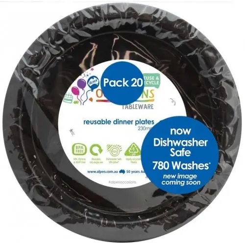 Black Plastic Dinner Plates 230mm 20pk