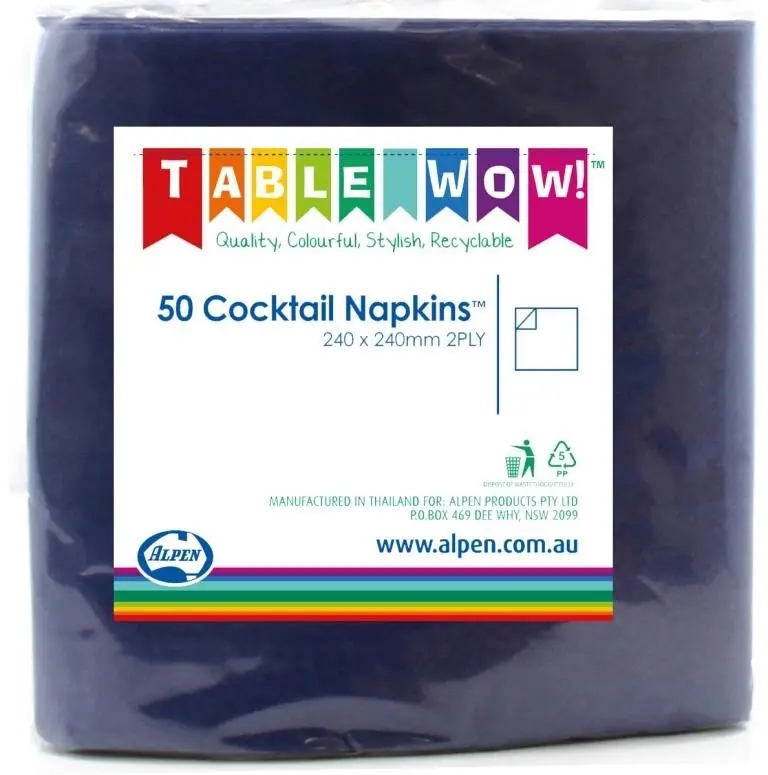 Dark Blue Cocktail Napkins 2ply 24x24cm 50pk