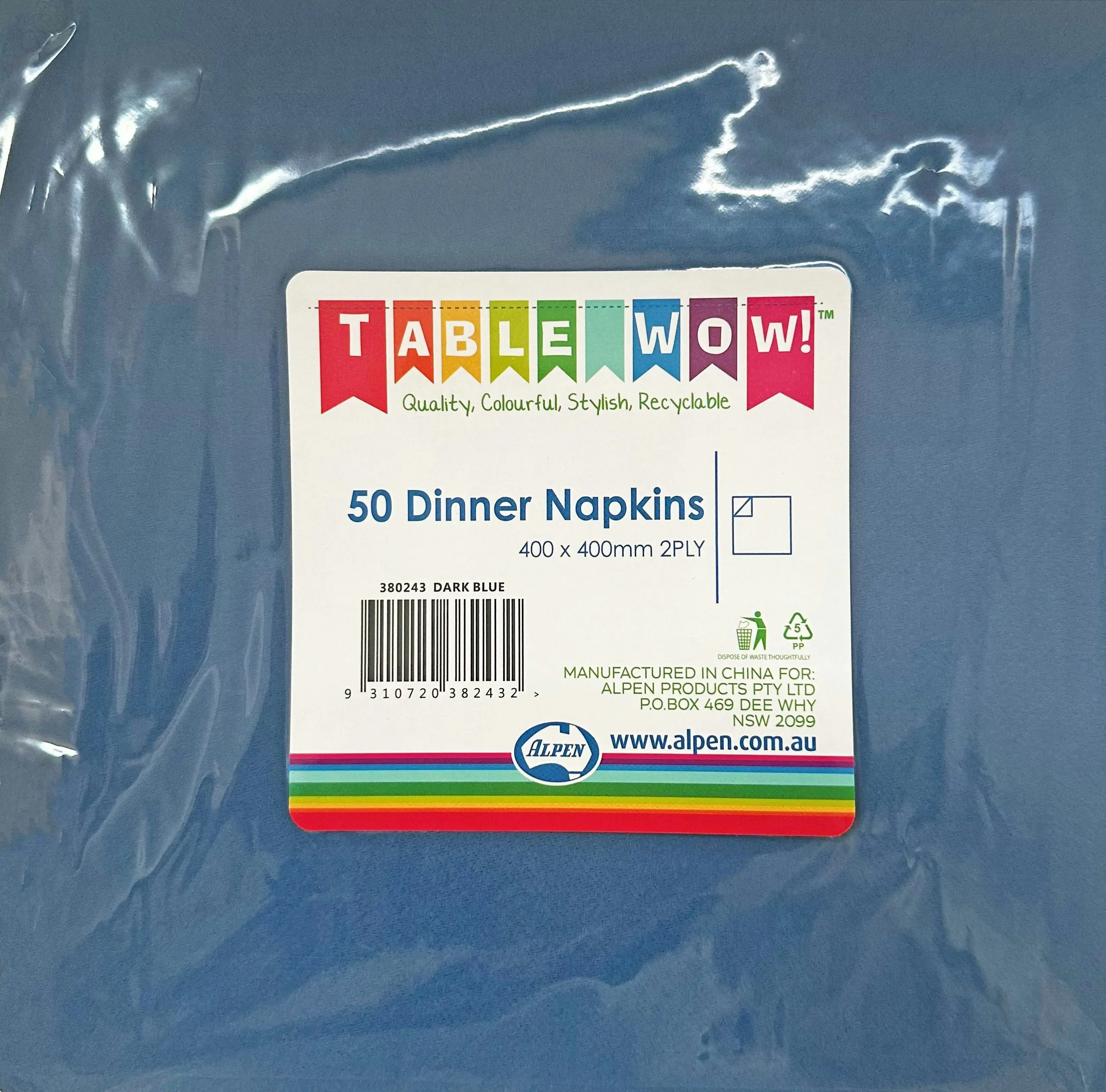 Dark Blue Dinner Napkins 2ply 40x40cm 50pk