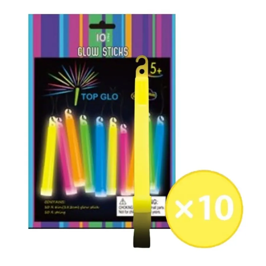 10pk Yellow Glow Light Stick on String 15cm