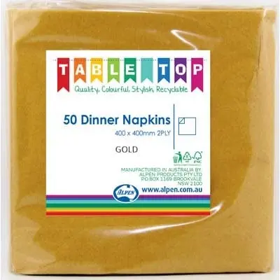 Gold Dinner Napkins2ply 40x40cm 50pk