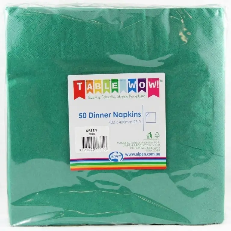 Green Dinner Napkins 2ply 40x40cm 50pk