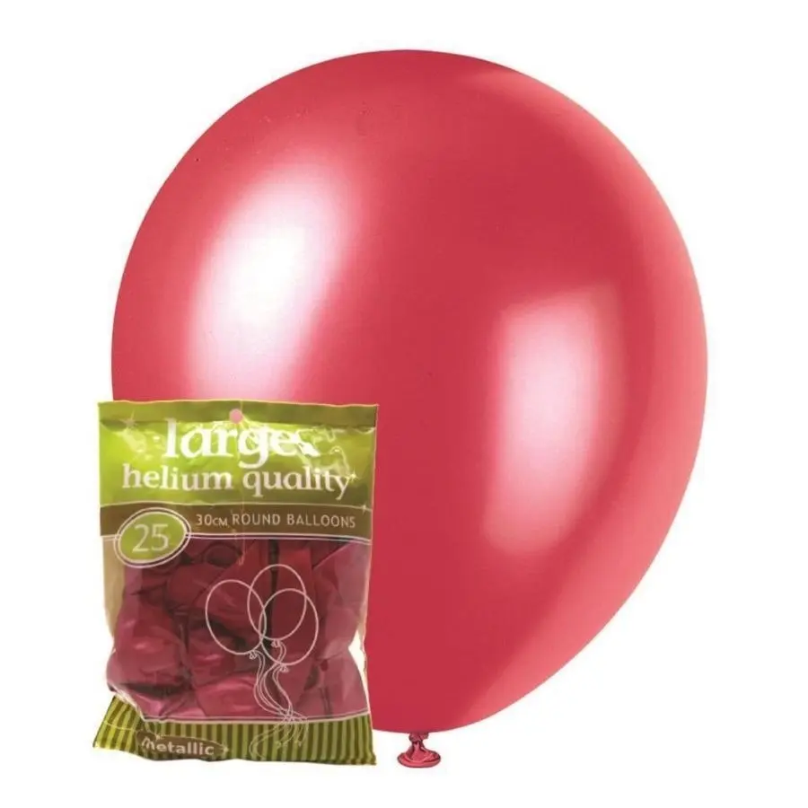 25pk Pink Metallic Latex Balloons 30cm