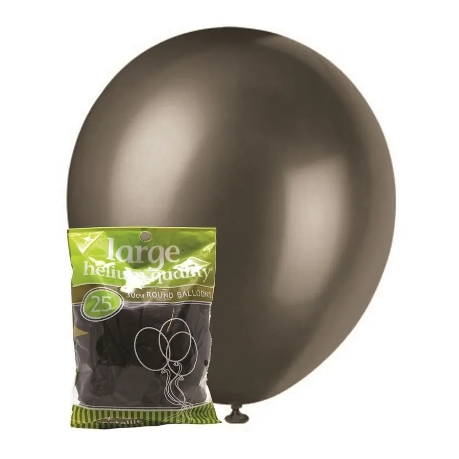 25pk Black Metallic Latex Balloons 30cm