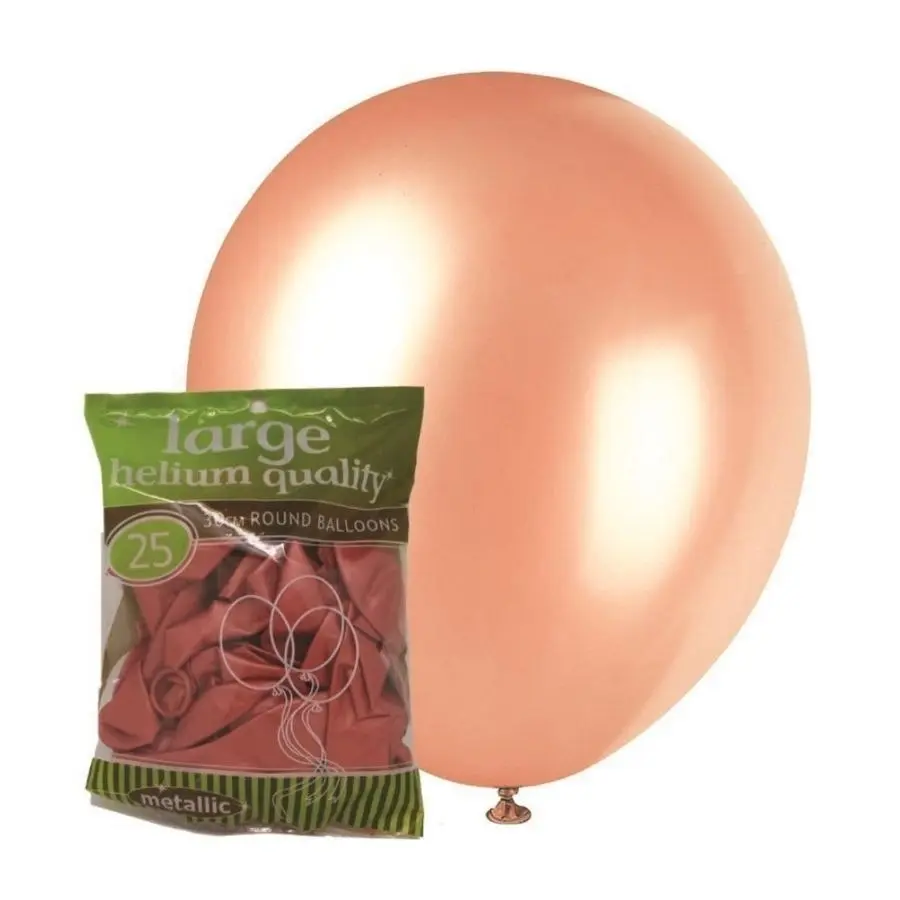 25pk Rose Gold Metallic Latex Balloons 30cm