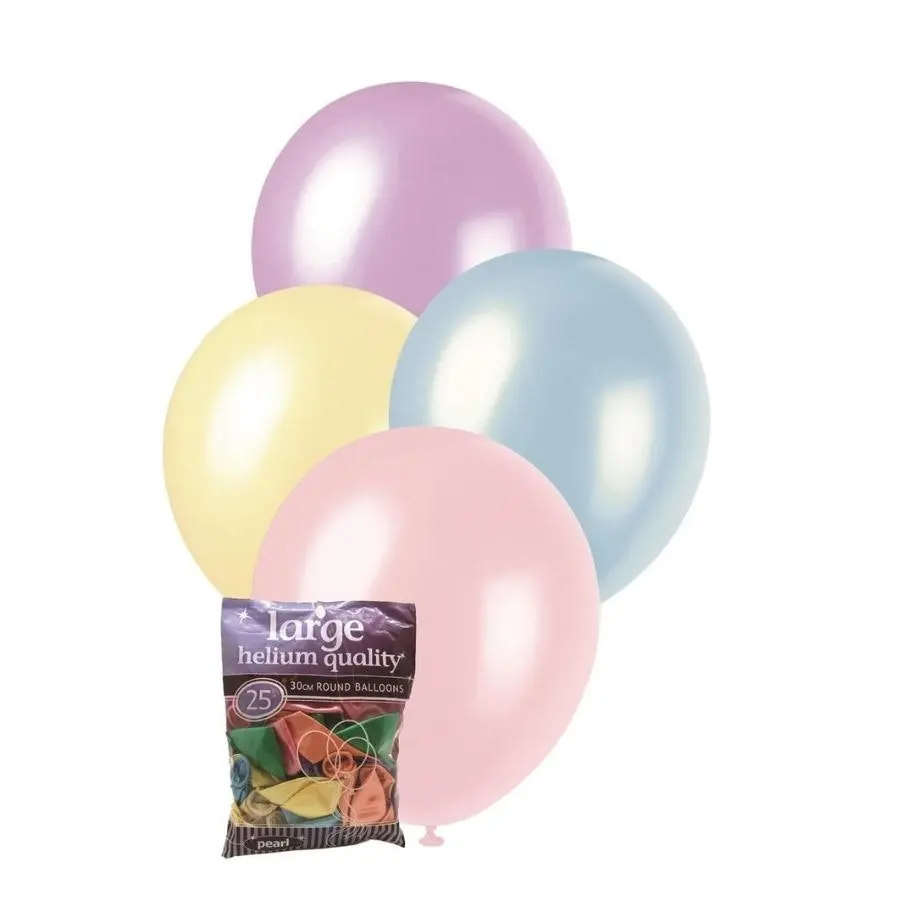 25pk Assorted Pearl Latex Balloons 30cm