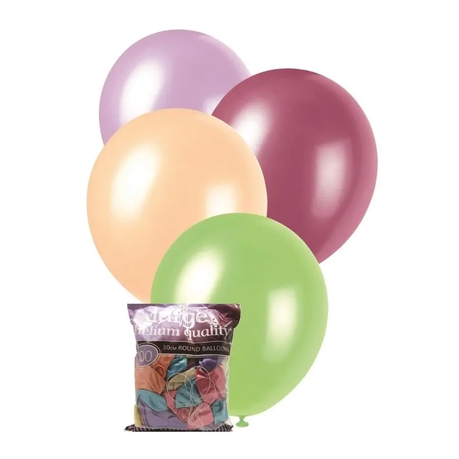 100pk Assorted Pearl Latex Balloons 30cm