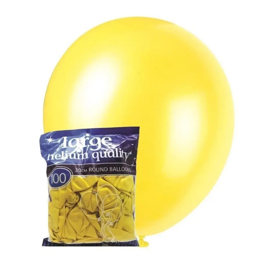 100pk Yellow Standard Latex Balloons 30cm