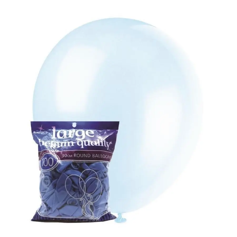 100pk Sky Blue Standard Latex Balloons 30cm