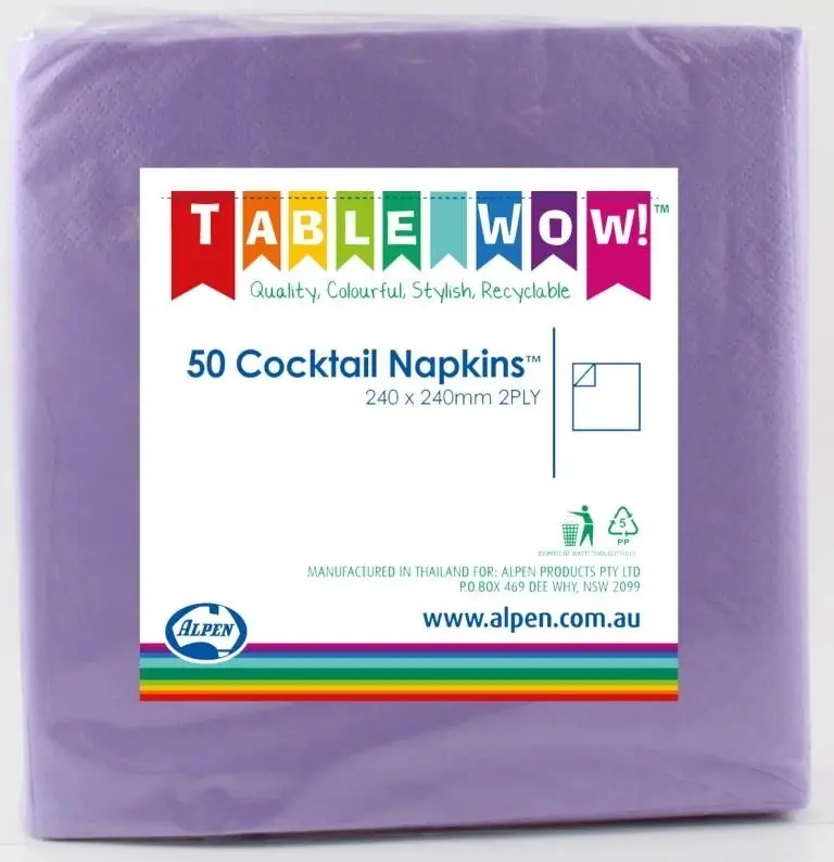 Lavender Cocktail Napkins 2ply 24x24cm 50pk