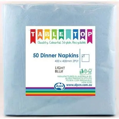 Light Blue Dinner Napkins 2ply 40x40cm 50pk