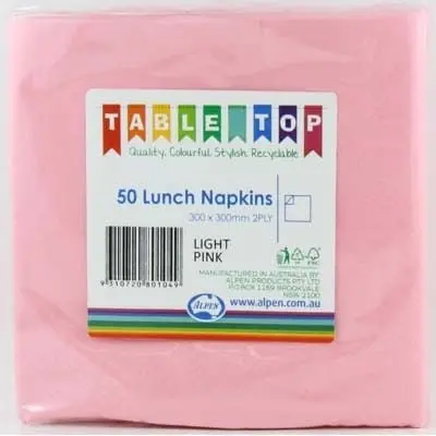 Light Pink Lunch Napkins 2ply 30x30cm 50pk