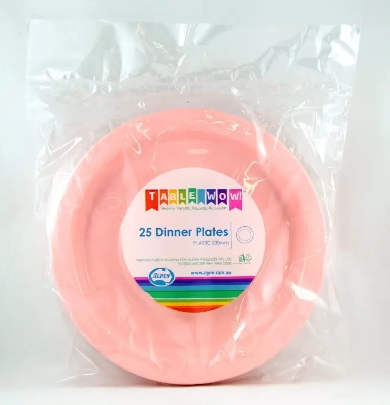 Light Pink Plastic Dinner Plates 230mm 25pk