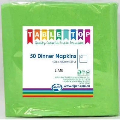 Lime Dinner Napkins 2ply 40x40cm 50pk