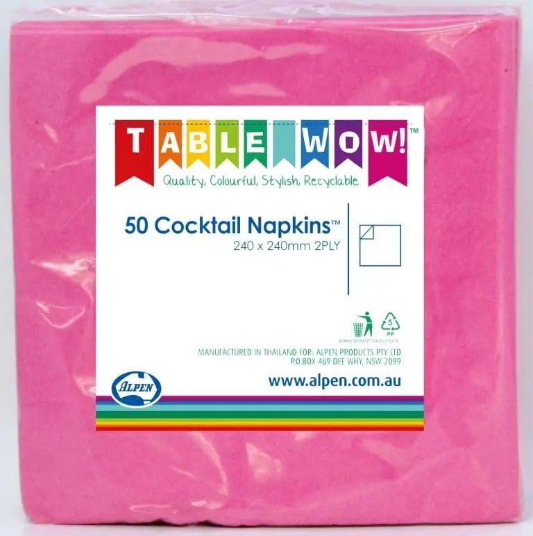 Magenta Cocktail Napkins 2ply 24x24cm 50pk