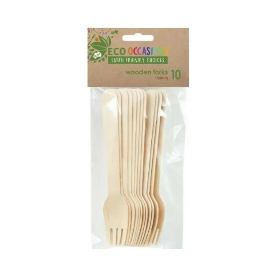 10pk Wooden Forks 155mm