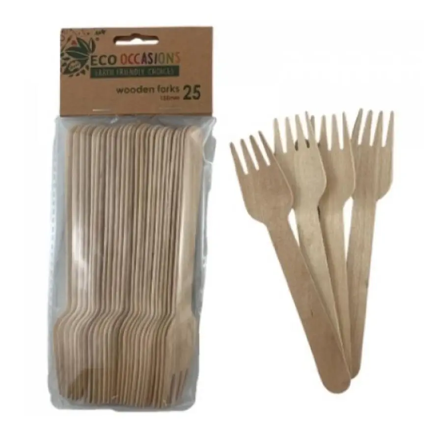 25pk Wooden Forks 155mm