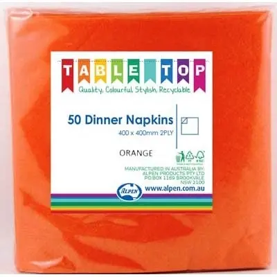 Orange Dinner Napkins 2ply 40x40cm 50pk