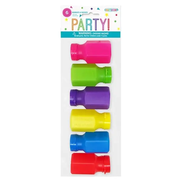 Assorted Colours Bubble Bottles & Wands 6pk