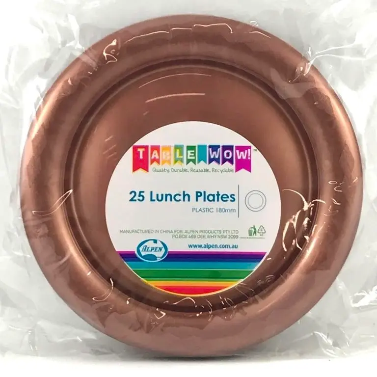 Rose Gold Plastic Lunch Plates 180mm 25pk