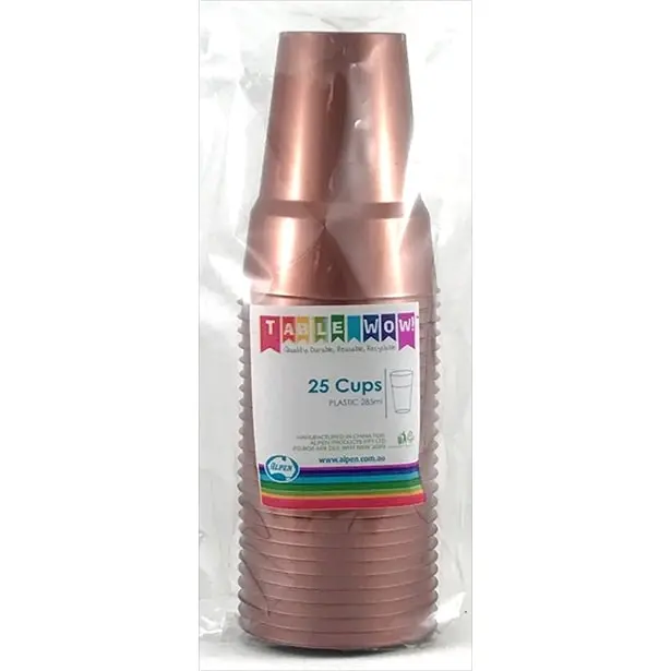 Rose Gold Plastic Cups 285ml 25pk