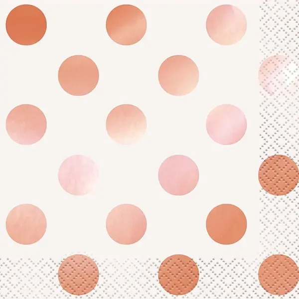 Rose Gold Dots Lunch Napkins 33x33cm 16pk