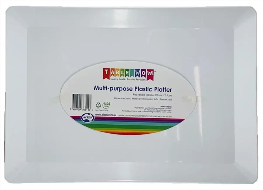 White Plastic Platter Rectangle 40x28x2.5cm