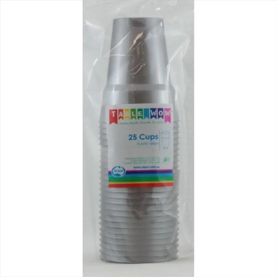 Silver Plastic Cups 285ml 25pk