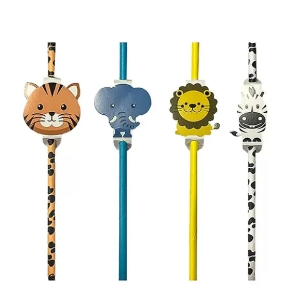 10pcs Assorted Zoo Animal Paper Straws 19.5cm