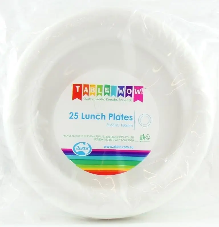 White Plastic Lunch Plates 180mm 25pk