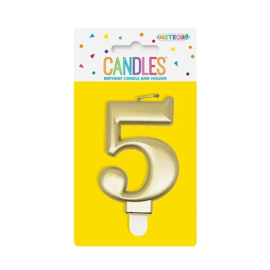 Metallic Gold No. 5 Numeral Candle