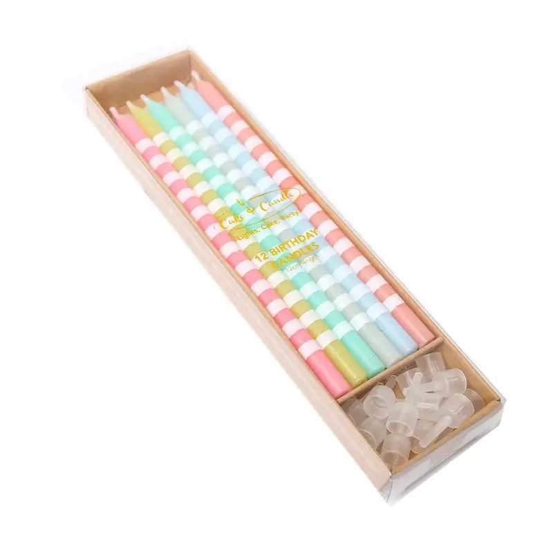 12pk Striped Pastel Candles