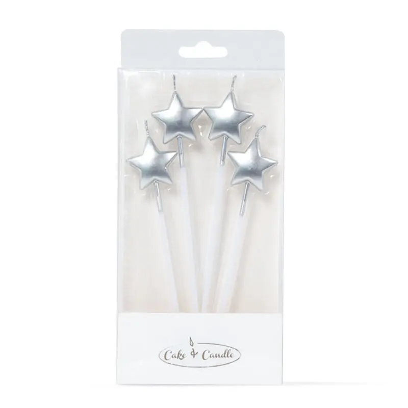 Silver Star Candle Picks 4pk