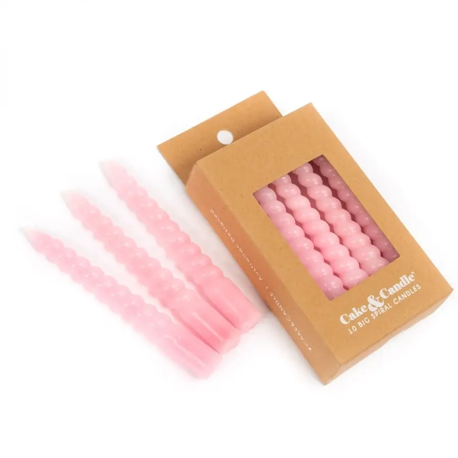 10pk Pink Large Spiral Candles 10cm