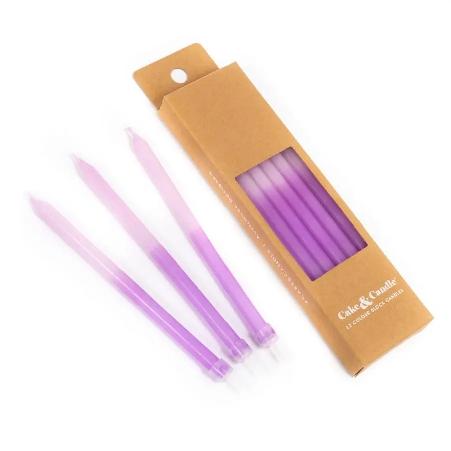 12pk Lilac Block Colour Candles 12cm