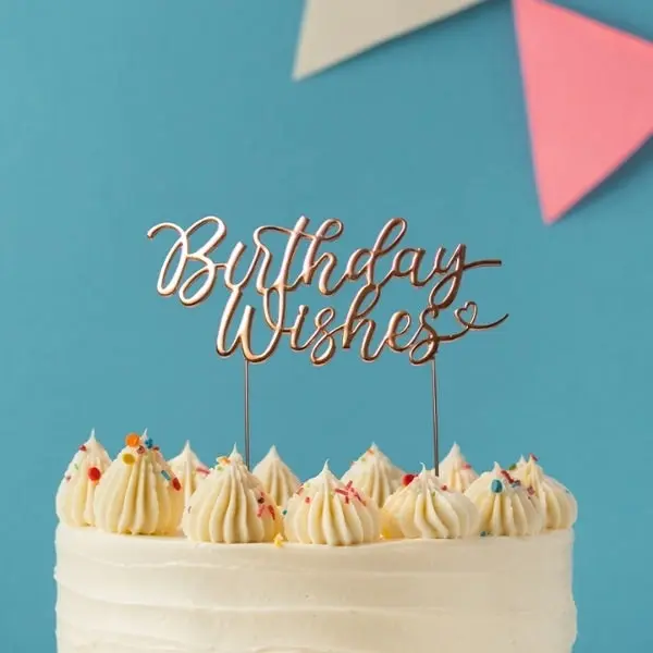 Rose Gold Plated Metal Cake Topper - Birthday Wishes