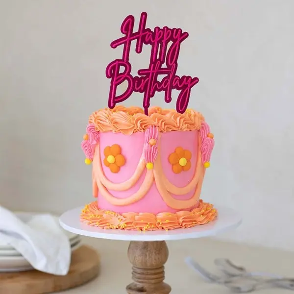 Hot Pink & Pink Layered Cake Topper - Happy Birthday