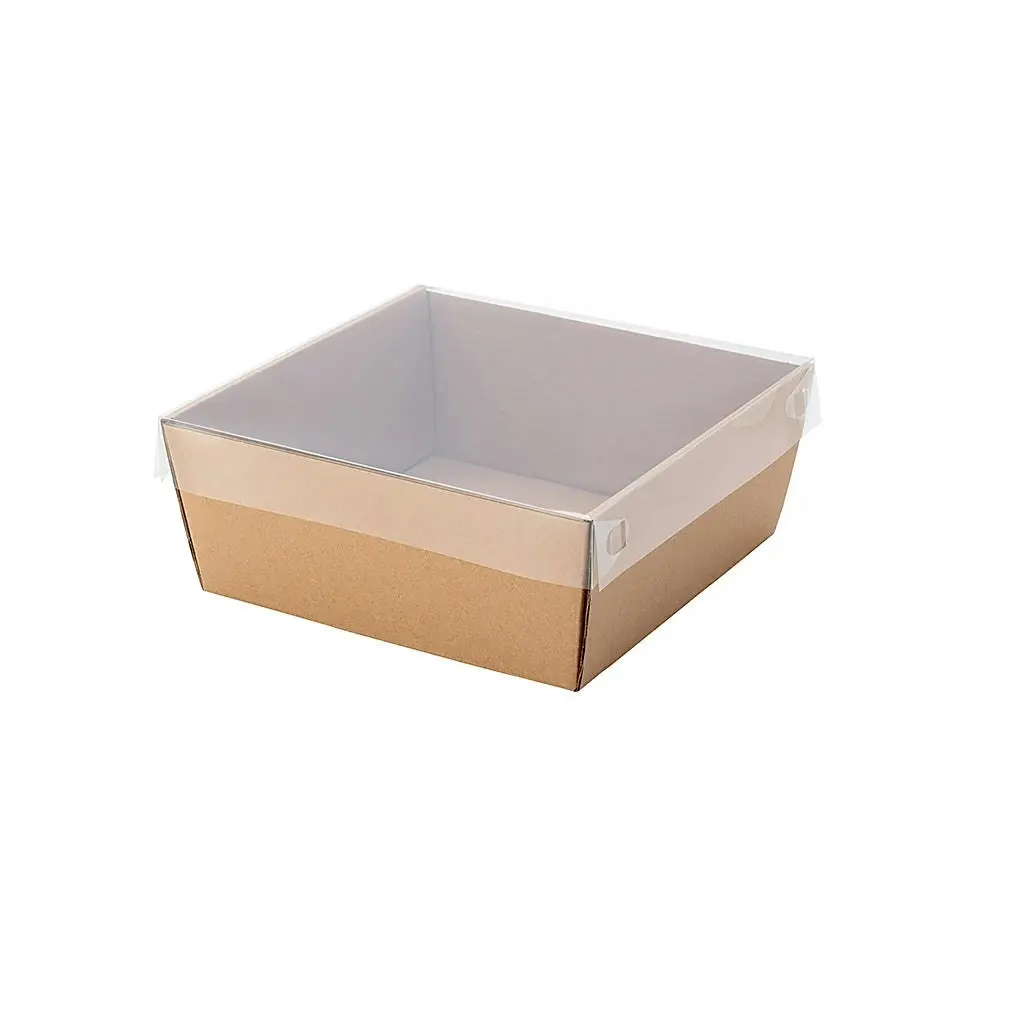 10pk Small Brown Square Grazing Box with Clear PET Lid 180x180x80mm