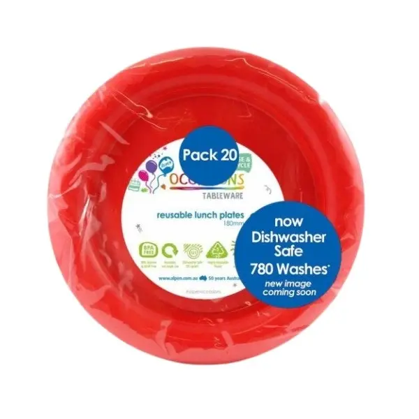 Red Plastic Lunch Plates 180mm 20pk