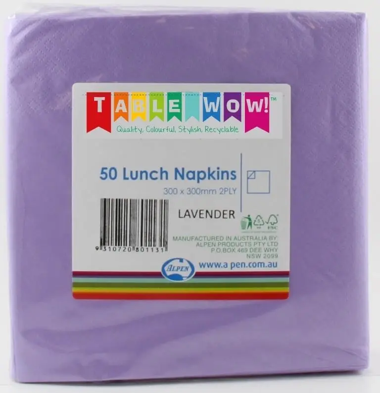 Lavender Lunch Napkins 2ply 30x30cm 50pk