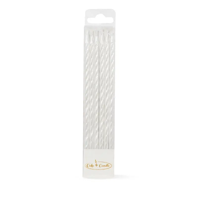 Pearlised White Spiral Cake Candles 12pk