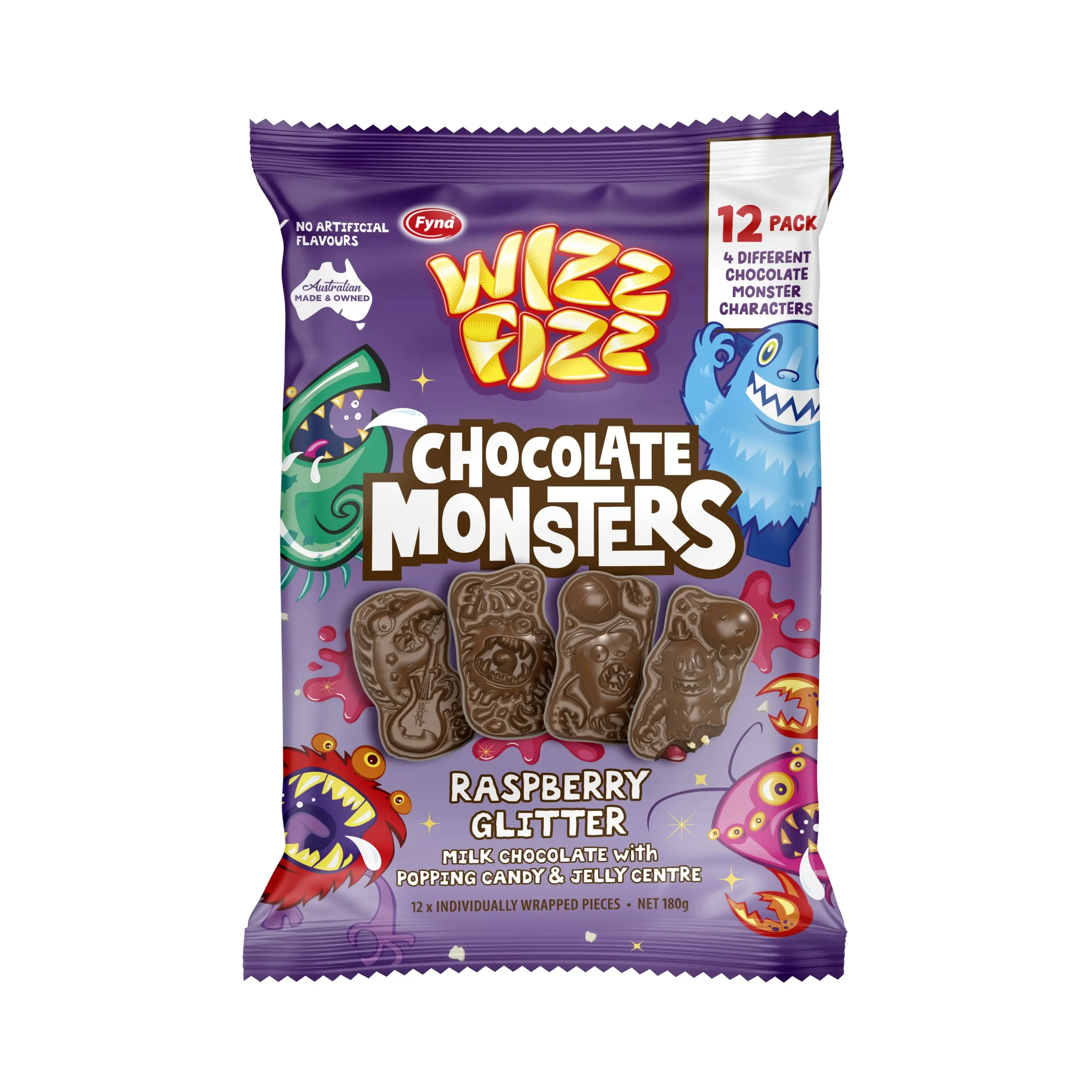 Wizz Fizz Raspberry Glitters Chocolate Monsters 180g